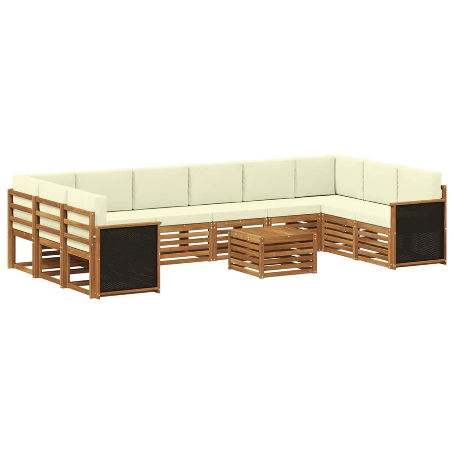 vidaXL Ecksofa Set in Beige aus Akazienholz mit 8 Kissen und wetterfesten Polstern - Bild 2