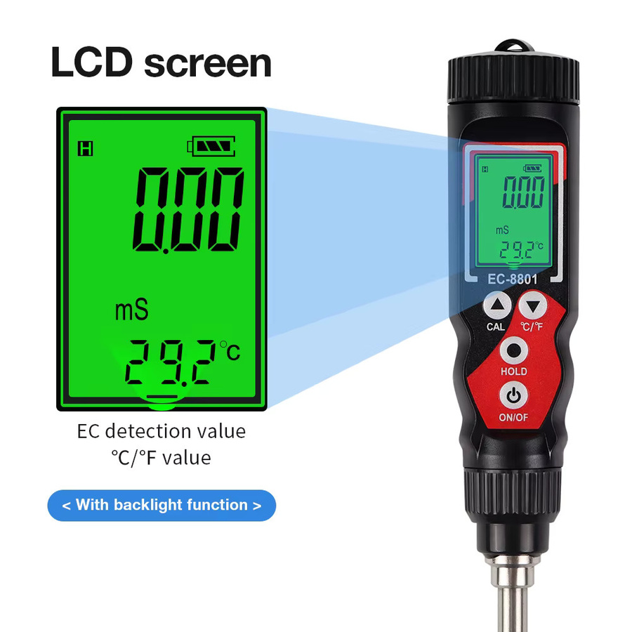 JUANJUAN EC8801 2-in-1 digitales EC-Messgerät mit Temperaturmessung, elektrischer Leitfähigkeitsdetektor für Garten und Pflanzen, Schwarz - Bild 5
