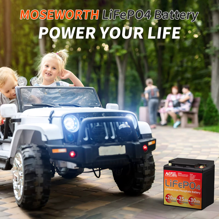 MOSEWORTH 12V 30Ah LiFePO4 Batterie mit BMS, schwarzer Lithium-Eisenphosphat-Akku für Kinderfahrzeuge, Beleuchtung und Camping - Bild 3