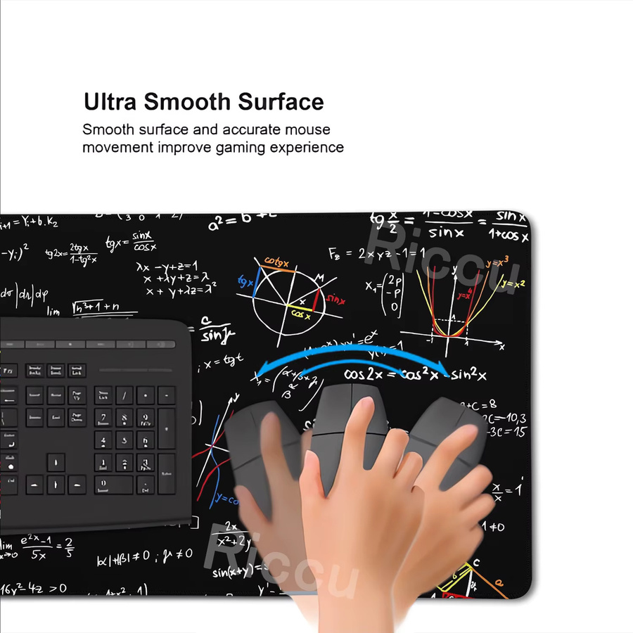 Riccu Mousepad XXL Schwarz mit geometrischen Mathematik Formeln als Anti-Rutsch Schreibtischmatte für Gamer und PC-Nutzer - Bild 3
