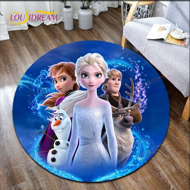 Runder Kinderteppich mit Frozen Cartoon Motiv von new Yunheng, blau, Durchmesser: 100 cm - Bild 1