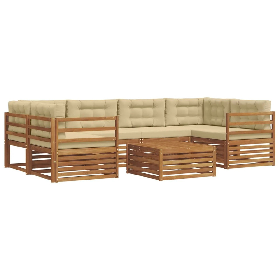 vidaXL Outdoor-Sofagarnitur aus Akazienholz mit Kissen, 8-teilig, Natur und Beige - Bild 2