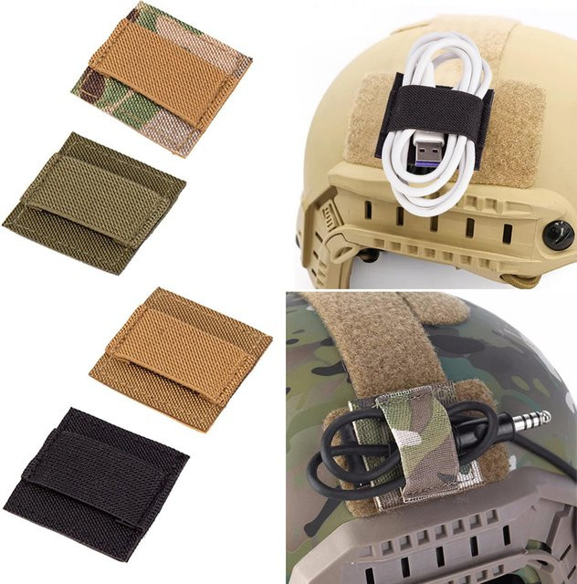 Taktischer Aufrollgurt für Kopfhörer-Intercom-Kabel mit Klettverschluss und Helm-Aufkleber, Schwarz - Bild 1