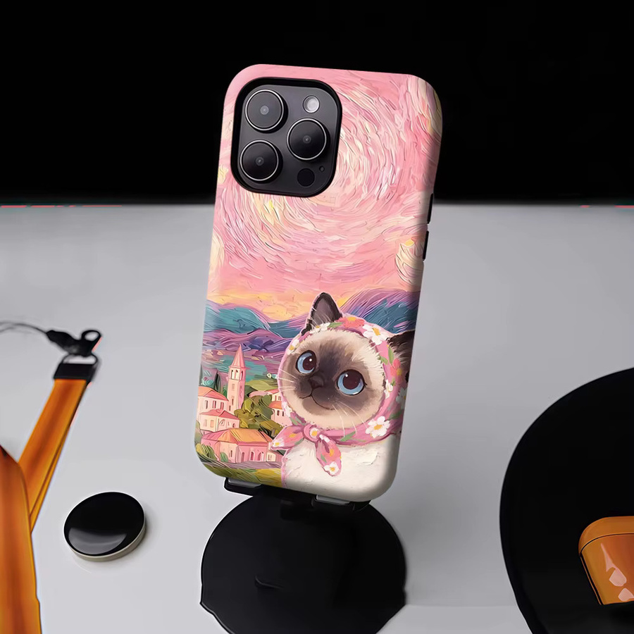 Potdemiel Robuste Handyhülle Sternennacht Siamesische Katze für iPhone 17 16 15 14 13 Pro Max Plus mit Magnetfunktion, Mehrfarbig - Bild 4