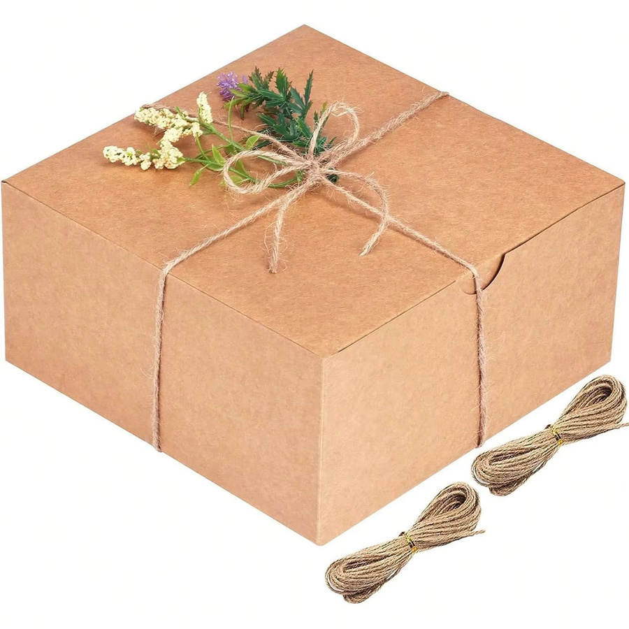 4 Stück Geschenkboxen aus recycelbarem Kraftpapier mit Deckel und Juteschnur in Braun und Weiß für Party, Geburtstag oder Hochzeit - Bild 2