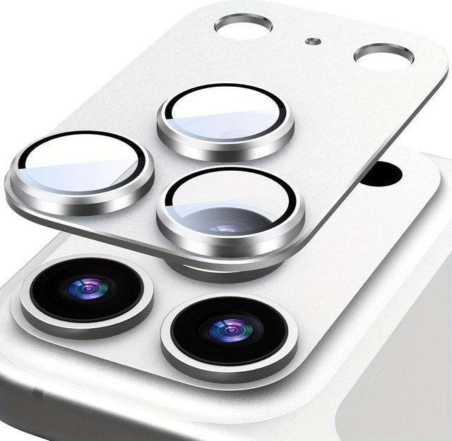 Rizy 2er Set Kameraobjektivschutz aus Aluminiumlegierung und gehärtetem Glas für iPhone 17 16 15 14 Pro Max in Silber - Bild 1