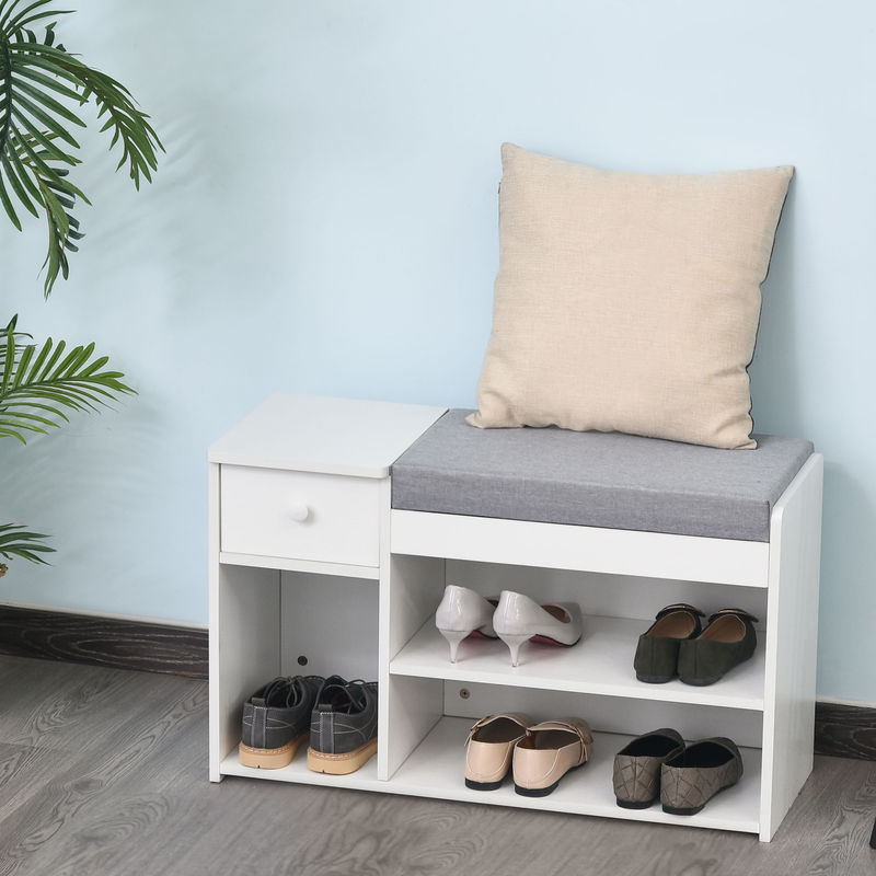 Aosom Schuhschrank mit 2 Ebenen, Nische, Schublade und integrierter Truhe inklusive grauem und weißem Kissen - Bild 2
