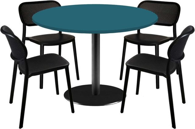 RestooTab Esstisch-Set Rome XL mit 4 Stühlen, runder Esstisch in Blau mit schwarzem Gestell, B/T/H: 120 x 120 x 75 cm - Bild 1