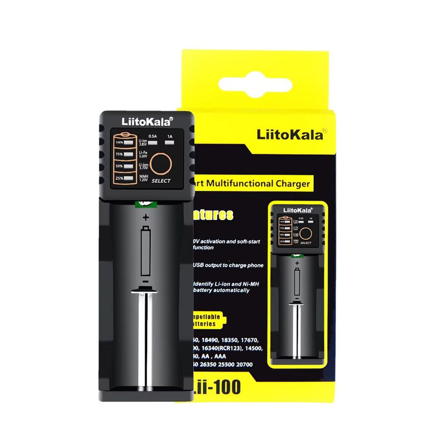 Liitokala Lii-100B Smart Ladegerät für 18650 26650 16340 RCR123 14500 LiFePO4 Ni-MH Ni-Cd Akkus in Schwarz - Bild 3