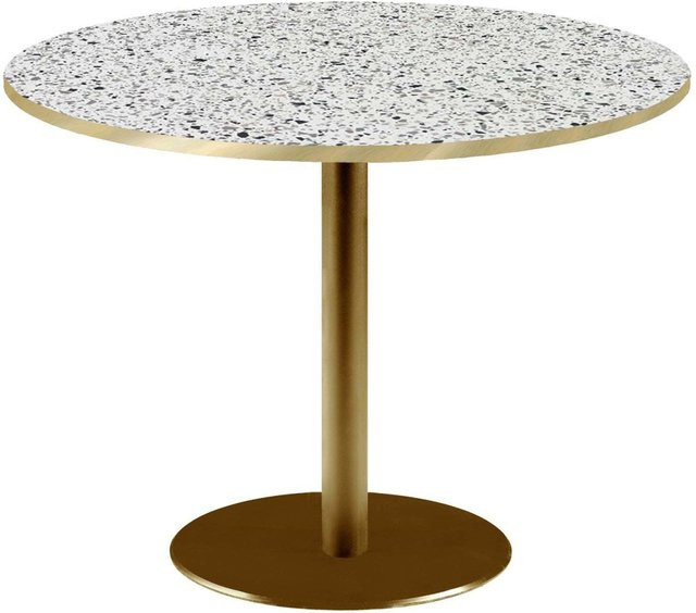 RestooTab Tisch Rome XL rund in Weiß und Goldmetallic mit Terrazzo-Optik, Höhe: 75 cm, Durchmesser: 120 cm - Bild 1