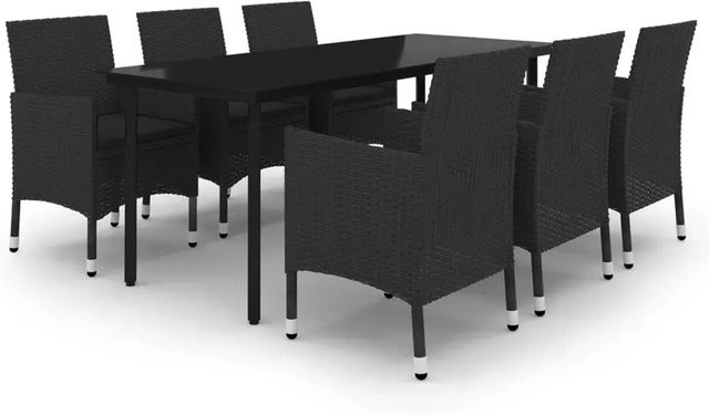 vidaXL 7-teilige Garten-Essgruppe aus Poly Rattan und Glas in Schwarz mit Auflagen - Bild 1