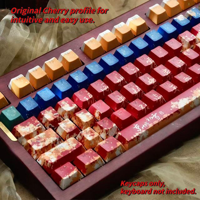 TTTSKONE PBT Tastenkappen im Cherry-Profil mit 120 Tasten, Double-Shot-Verfahren, seitlich bedruckt und hintergrundbeleuchtet, Multicolor - Bild 1