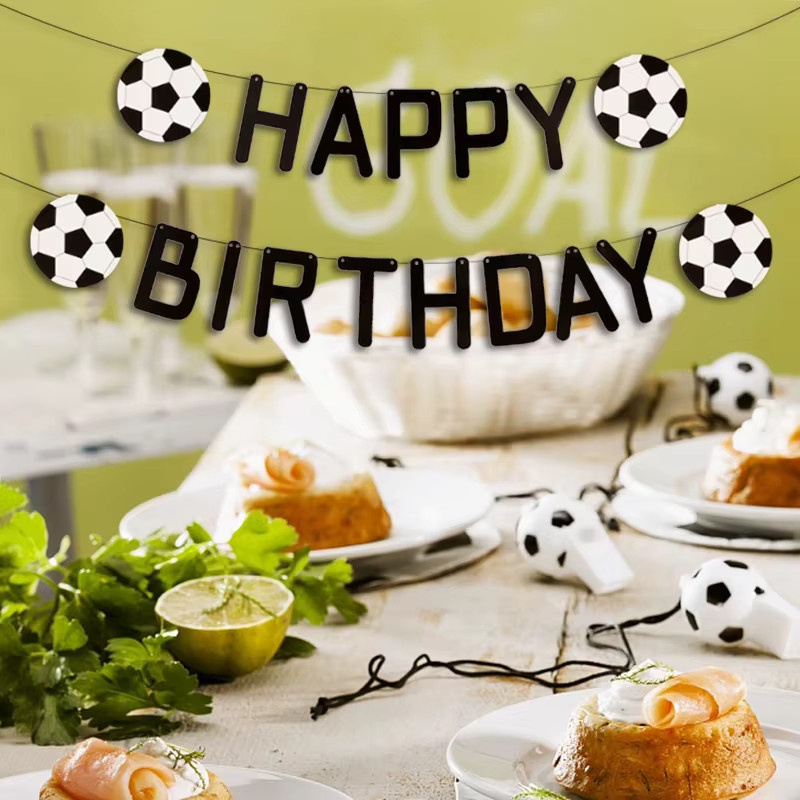 VRISE Fußball-Geburtstagsbanner Happy Birthday in Schwarz als Party-Dekoration für Sportbegeisterte - Bild 2
