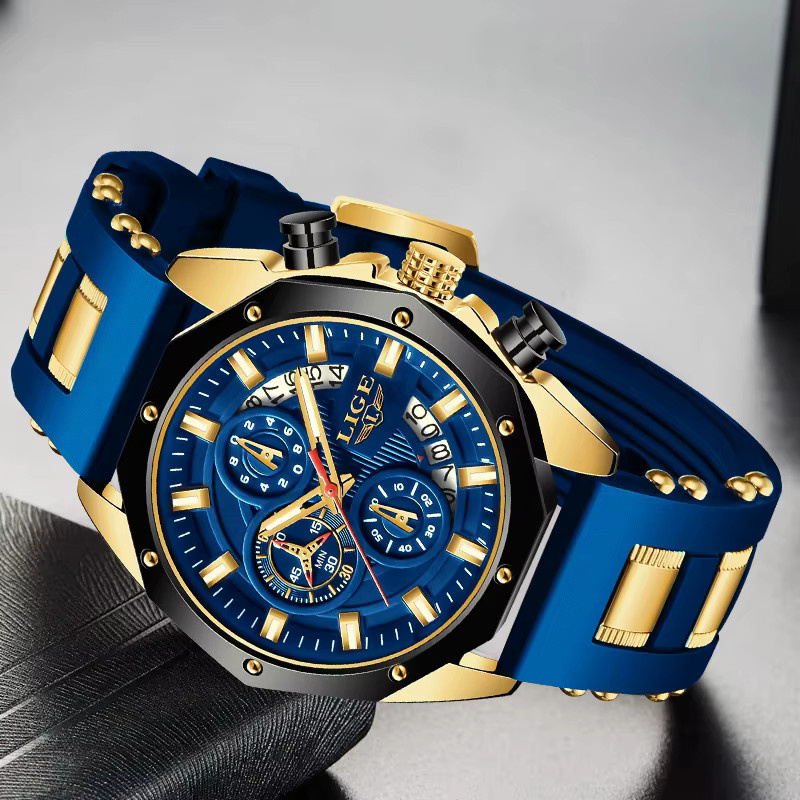 LIGE Chronograph Armbanduhr, Quarz, Blau, Silikon, Herren - Bild 2