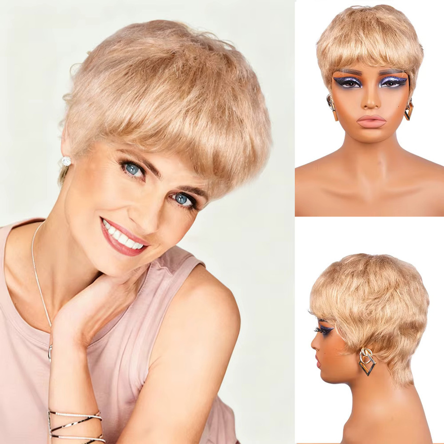 OYM HAIR Echthaarperücke mit Pony, Kurzhaarperücke für Damen - Bild 2