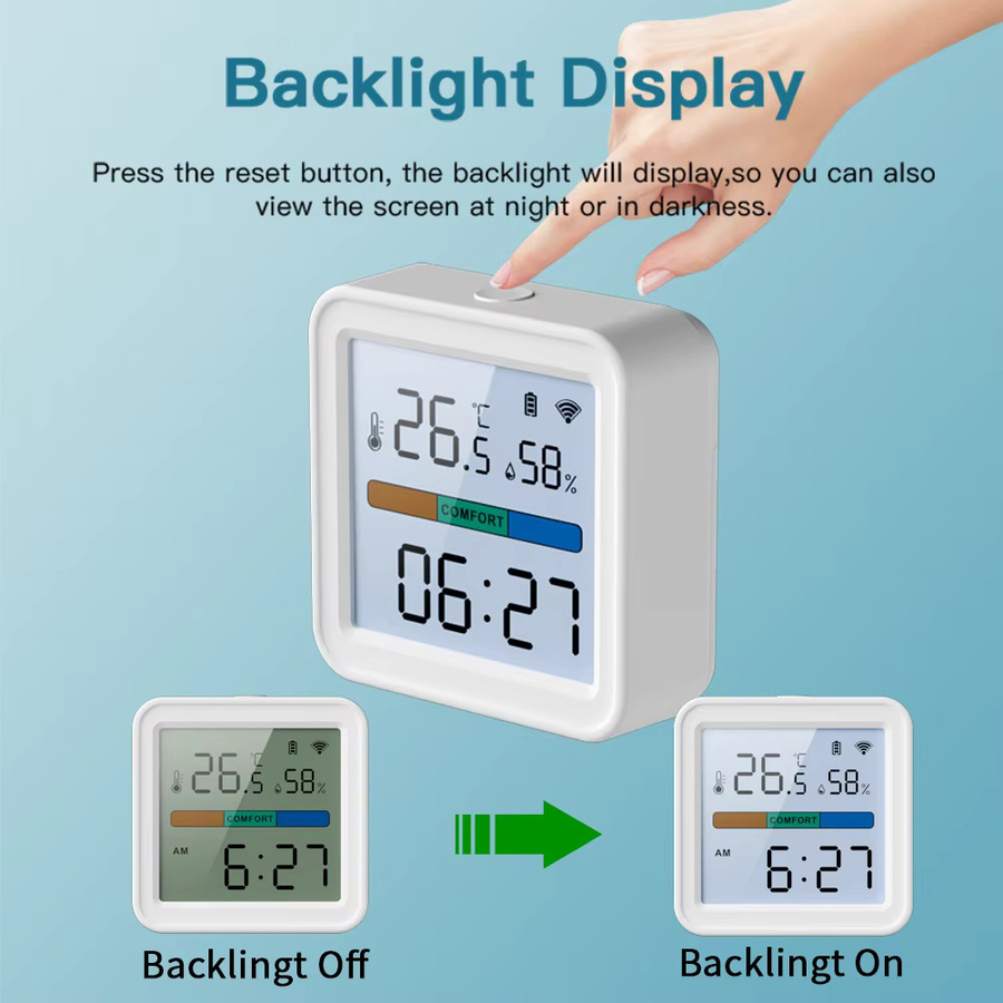 Tuya Smart Home WIFI Temperatur und Feuchtigkeit Sensor Hygrometer Thermometer mit Hintergrundbeleuchtung in Weiß, kompatibel mit Alexa und Google Assistent - Bild 2