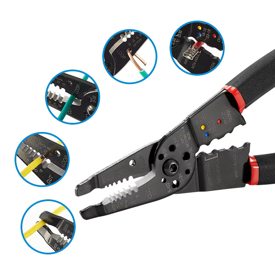 Professionelles Elektriker Werkzeug Set mit Kabelstripper, Cutter und Crimper in Gelb - Bild 5