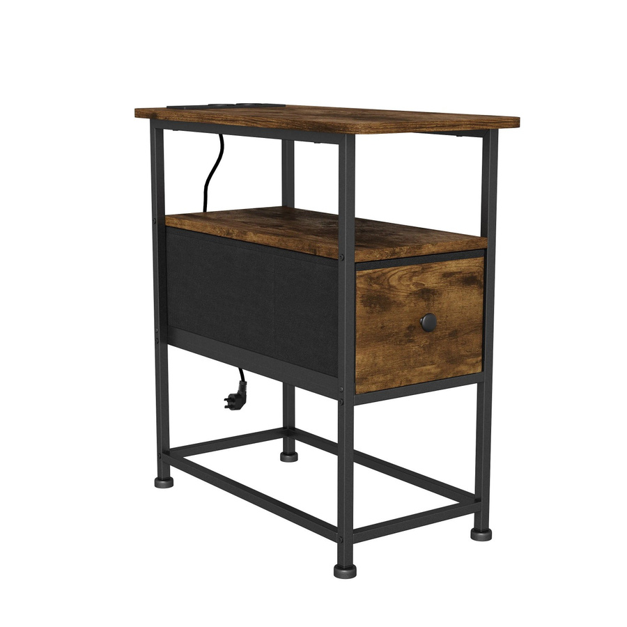 PXloue Beistelltisch in Braun mit Ladefunktion und Schublade für Schlafzimmer und Wohnzimmer - Bild 2