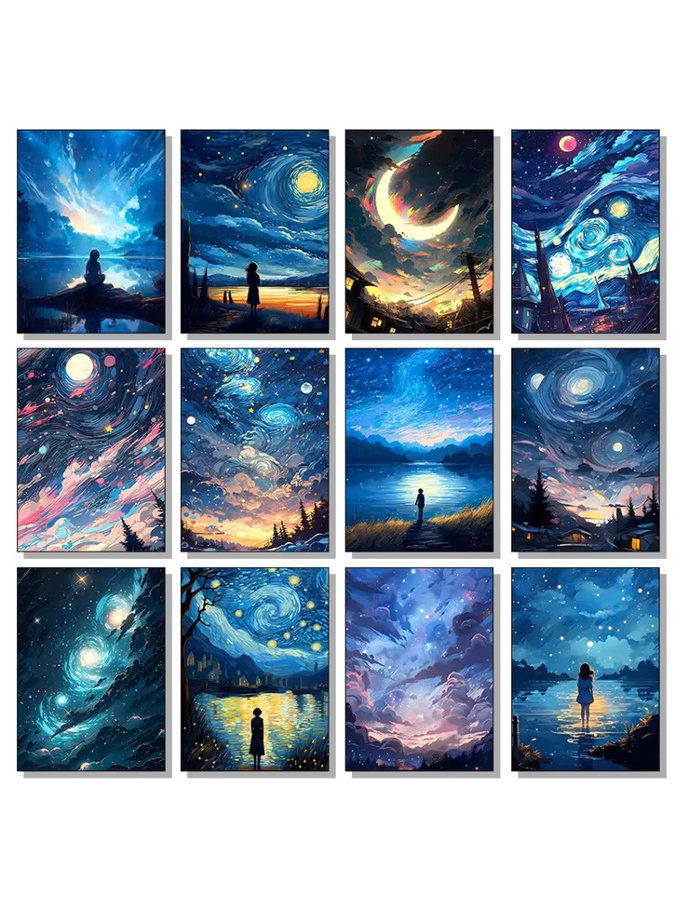 Potdemiel Leinwanddruck Van Goghs Sternennacht Abstraktes Wandkunstbild Mehrfarbig - Bild 4