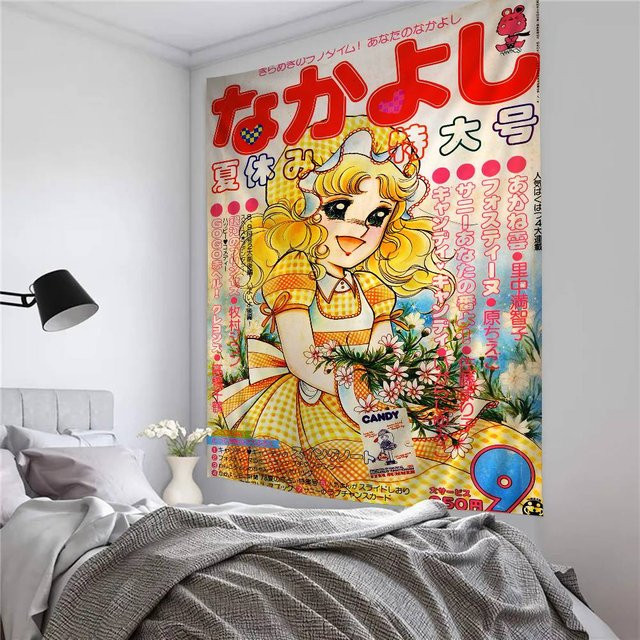 Candy Candy Anime Wandteppich im Retro-Stil mit Blumen-Motiv, Mehrfarbig - Bild 1
