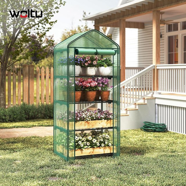WOLTU Gartengewächshaus mit 4 Ebenen in Weiß, UV-beständige PE-Abdeckung und rollbaren Fenstern, B/T/H: 70 x 50 x 158 cm - Bild 1