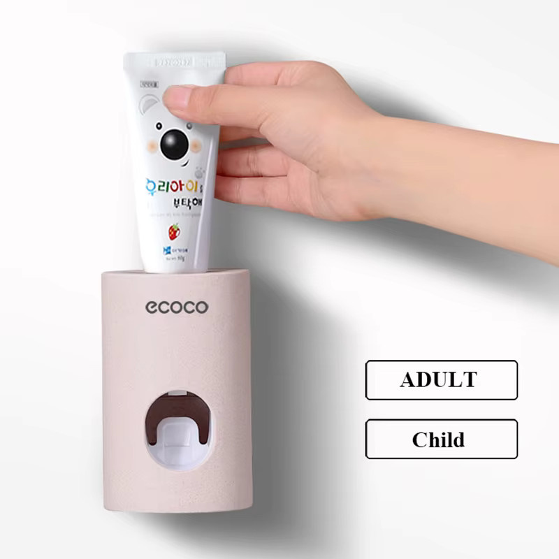 Ecoco Automatischer Zahnpastaspender und staubdichter Zahnbürstenhalter zur Wandmontage in Beige - Bild 3