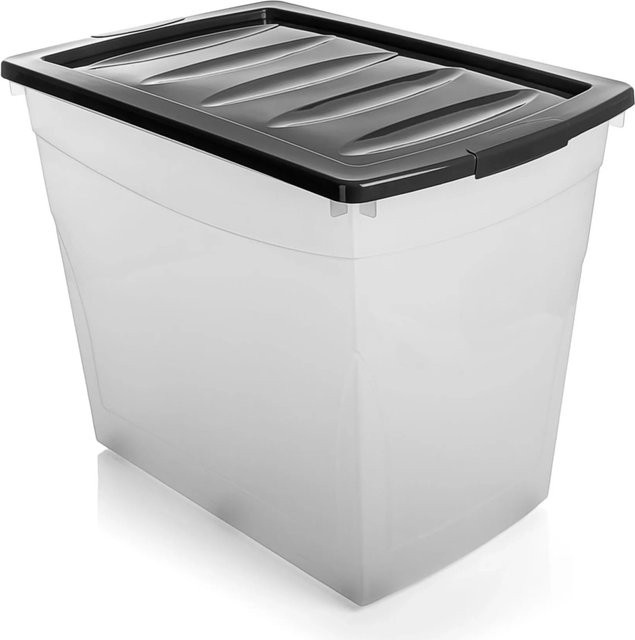 BigDean Budget Line Aufbewahrungsboxen mit Deckel und Rollen, 4er Set, transparent, 80 l pro Box - Bild 1