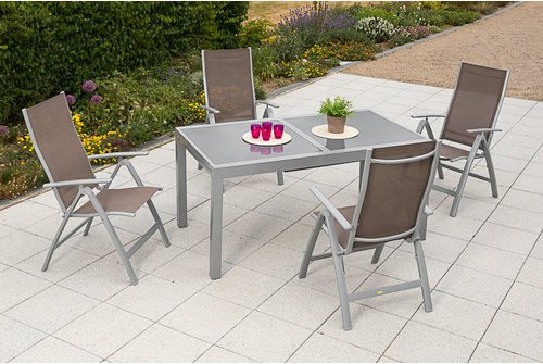 Merxx Gartenmöbel-Set Carrara 5-teilig in Taupe mit ausziehbarem Tisch aus Aluminium und Sicherheitsglas - Bild 1