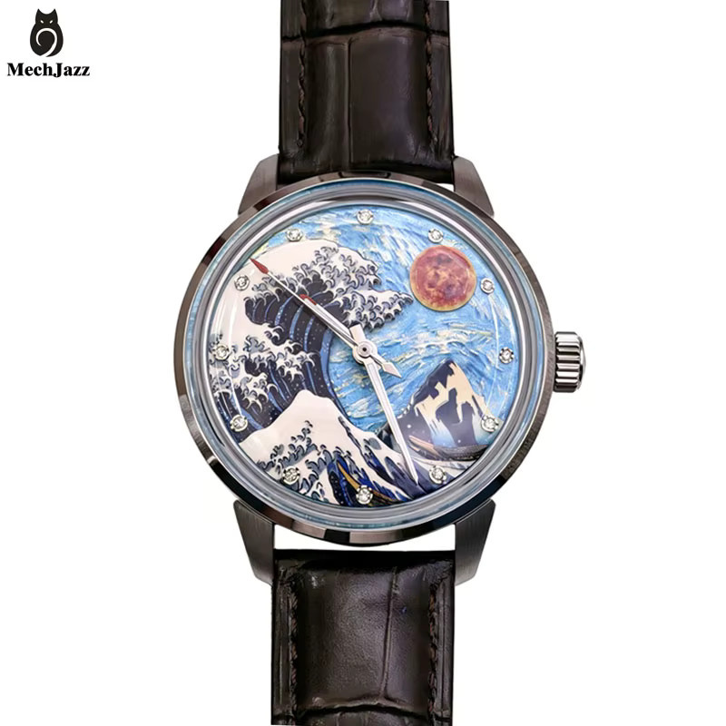 MechJazz Armbanduhr Automatik, Edelstahl, Leder, Blau, Herren - Bild 3