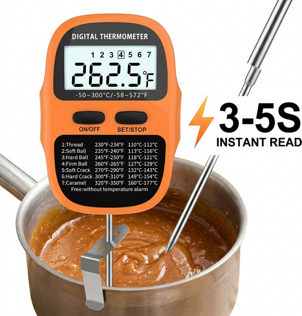 Digitales Küchenthermometer von XMSJ mit Sonde und großem LCD-Display in Rot für Fleisch, Lebensmittel, Grillen und Backen - Bild 1