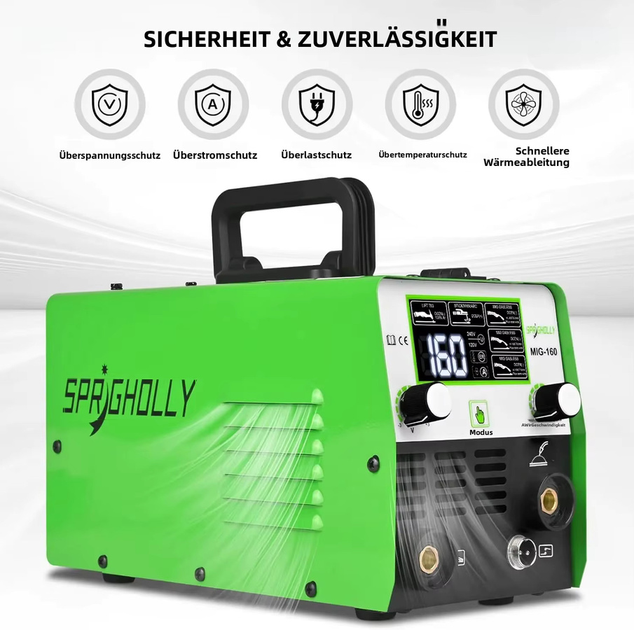 SPRIGHOLLY 3-in-1 Multiprozess MIG-Schweißgerät 160 Ampere, 230V, Gaslos MIG, Lift-TIG und Elektrodenschweißen mit LED-Anzeige, Upgrade Spr-Mig160 - Bild 4