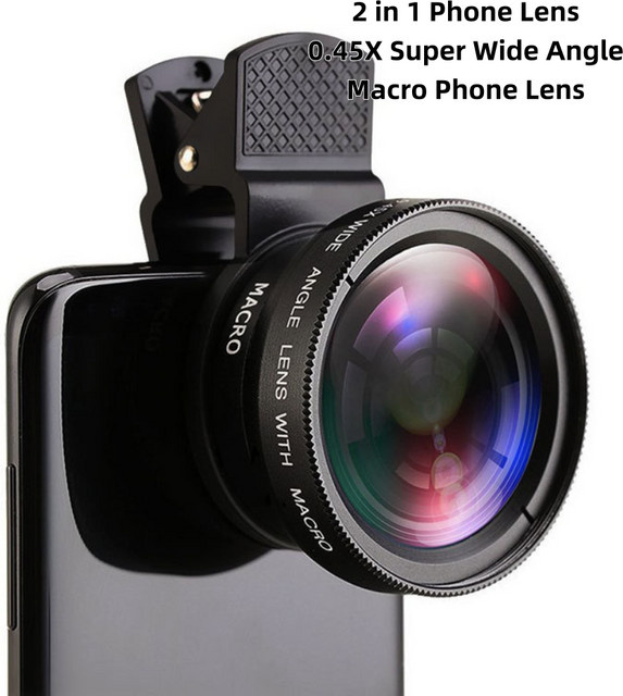 2-in-1 Clip-On Handy-Kameraobjektiv-Set in Schwarz mit Superweitwinkel- und Makro-HD-Objektiv (37 mm, 0,45x/49 UV) - Bild 1