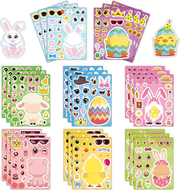 Cartoon-Ostereier-Puzzle-Aufkleber, 8-teiliges Set, Kawaii Küken, Kuh und Hasen - Bild 1
