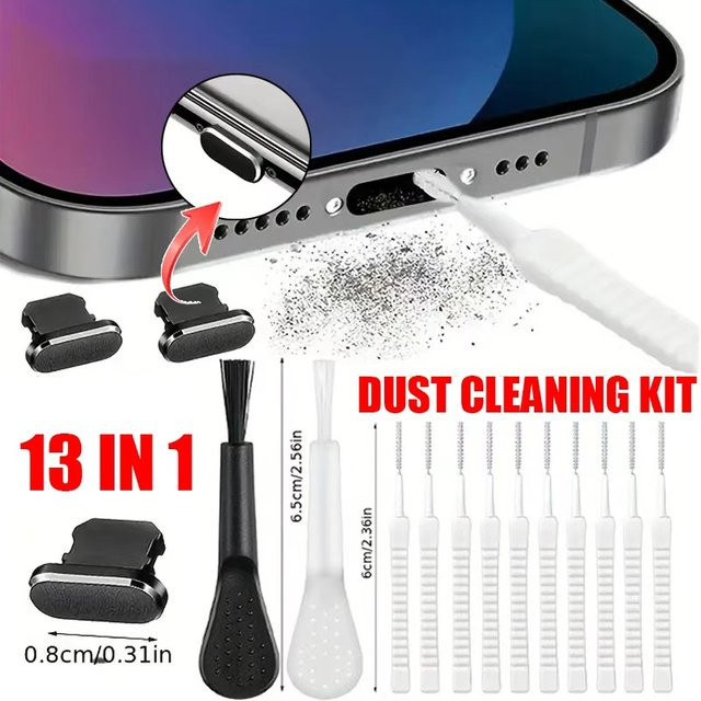 USB-C Reinigungsset aus Metall mit Staubschutz-Stecker und Reinigungsbürste für iPhone 15/16 sowie Android-Smartphones von Samsung und Xiaomi - Bild 1