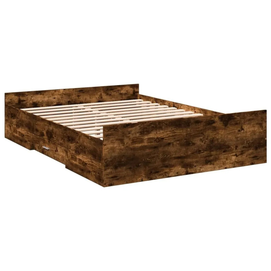vidaXL Bettgestell mit Schubladen in Räuchereiche, modernes Design aus Holzwerkstoff, Farbe Braun, B/T/H: 140 x 190 x 40 cm - Bild 2