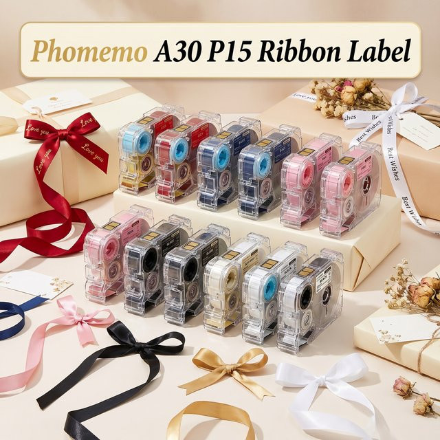 Phomemo Satin-Stoffband mit Muster in Gold und Schwarz für A30 P15 Drucker zur Dekoration von Geschenken und Hochzeiten - Bild 1