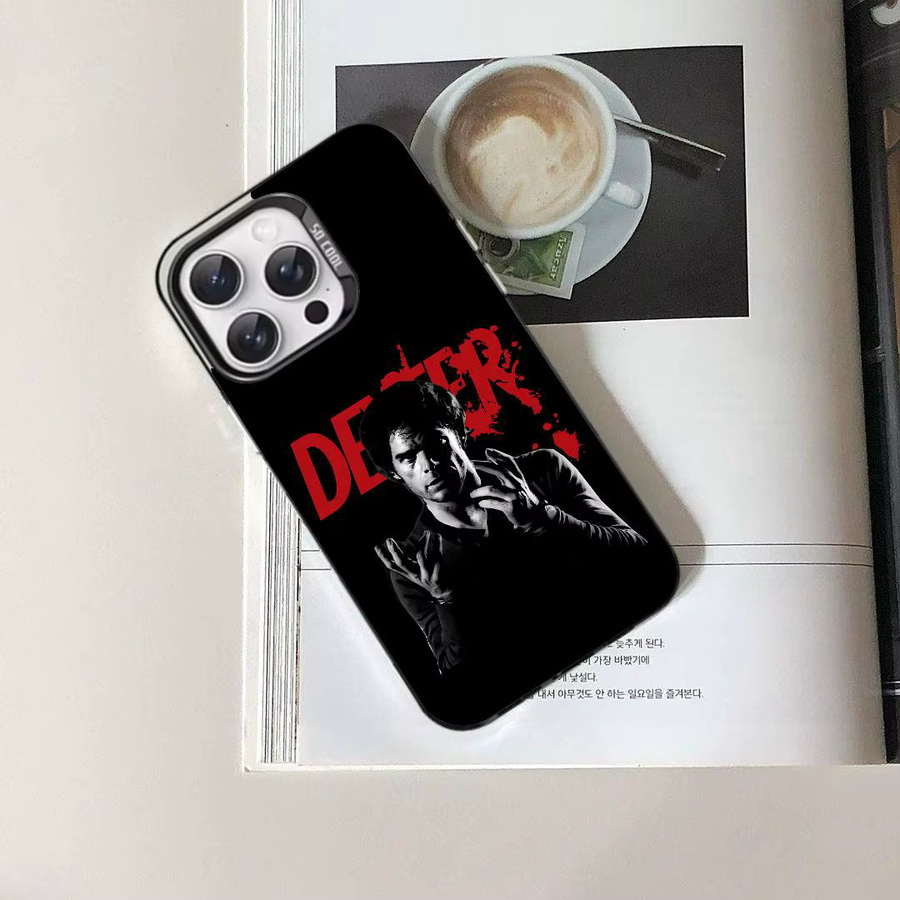 D-Dexter M-Morgan Handyhülle für iPhone 17 16 15 14 13 12 11 Pro Max X XS XR Stoßfeste IMD Schutzhülle Galvanisch Versilbert in Schwarz und Silber - Bild 2