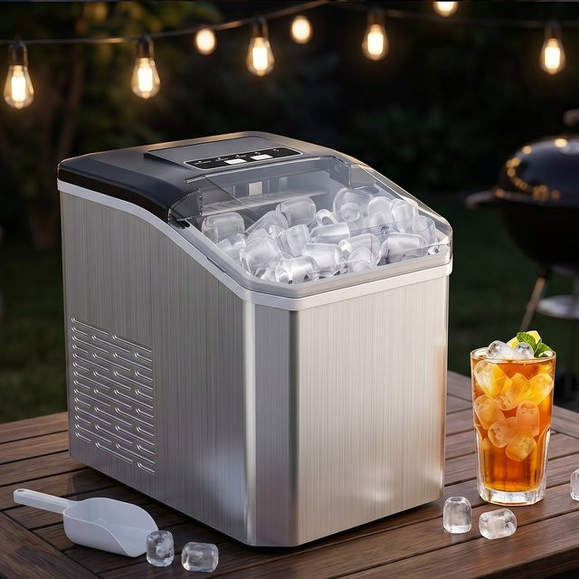 Bromose Elektrische Mini-Eismaschine in Silber aus Edelstahl mit Eisportionierer - Bild 1