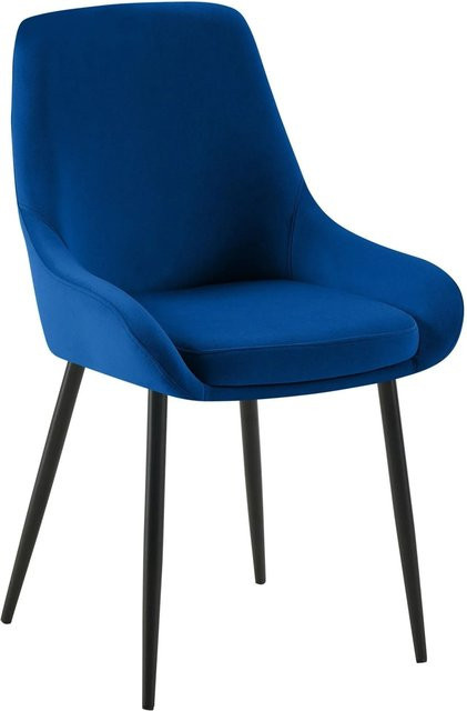 DELUKE Esszimmerstuhl PUNAR aus Samt in Dunkelblau mit schwarzen Beinen, B/T/H: 50 x 53 x 86 cm - Bild 1