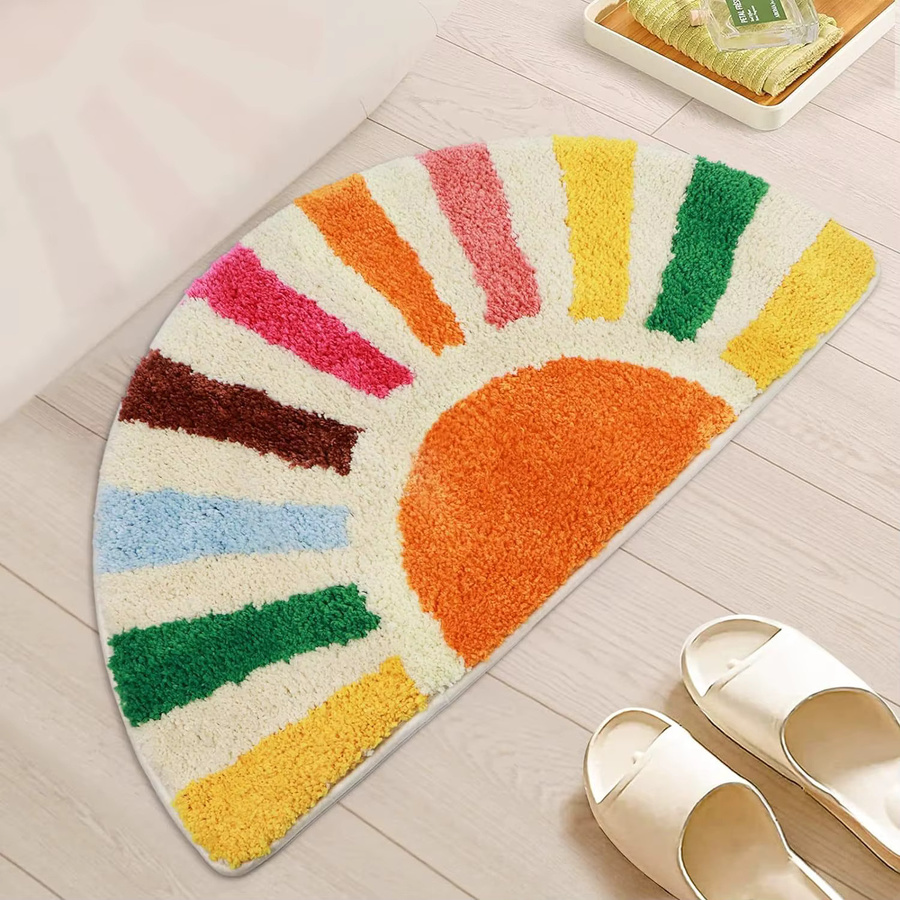 VIKAMA INS Saugfähiger Badezimmerteppich Regenbogen Design, rutschfest und schmutzabweisend, halbrund, Mehrfarbig, B: 60 cm, T: 40 cm - Bild 1