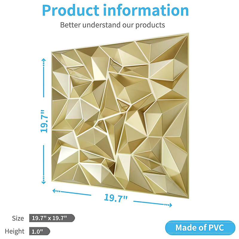 12 Stück 3D Wandpaneele in Champagnergold mit Holzmaserung und glänzender Oberfläche, B/H: 50 x 50 cm - Bild 2