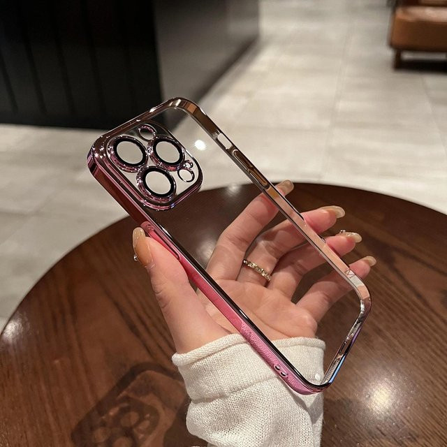 Luxus Silikon Handyhülle mit Linsenschutz für Apple iPhone 11 bis 16 Pro Max Plus in Beige und Transparent - Bild 1