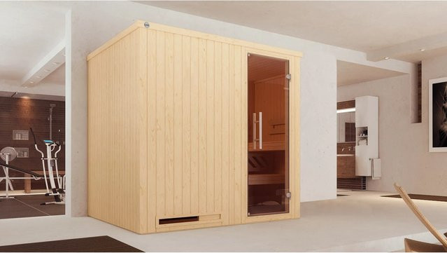 Weka Elementsauna Halmstad BioS mit 7,5 kW Sparset und Glastür, braun, B/H/T: 194 x 199 x 177 cm - Bild 1