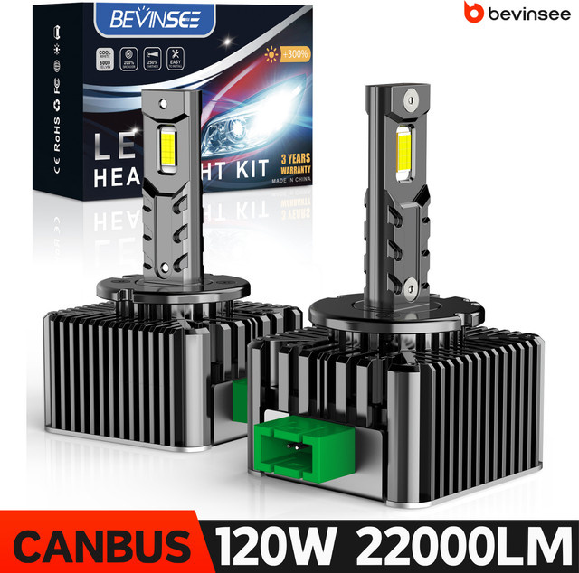 BEVINSEE CANBUS LED-Scheinwerferlampen D1S D3S D2S D5S D1R D3R 70W 7000LM 6000K Weiß für Audi BMW VW Golf HID-Upgrade - Bild 1