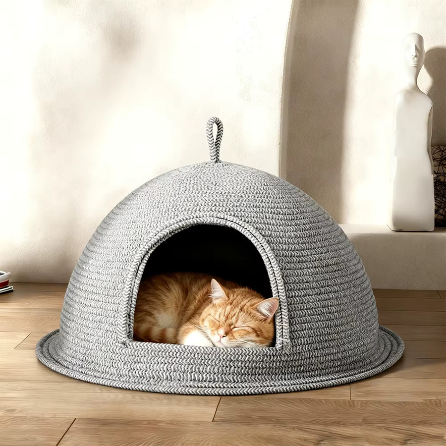 Katzenbett CWV als Höhle aus Leinen-Baumwolle mit Kratzfunktion und Griff, Grau - Bild 2