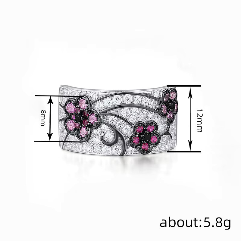Huitan Ringe, Rosa Blume, Zirkonia, Silber, Damen - Bild 4