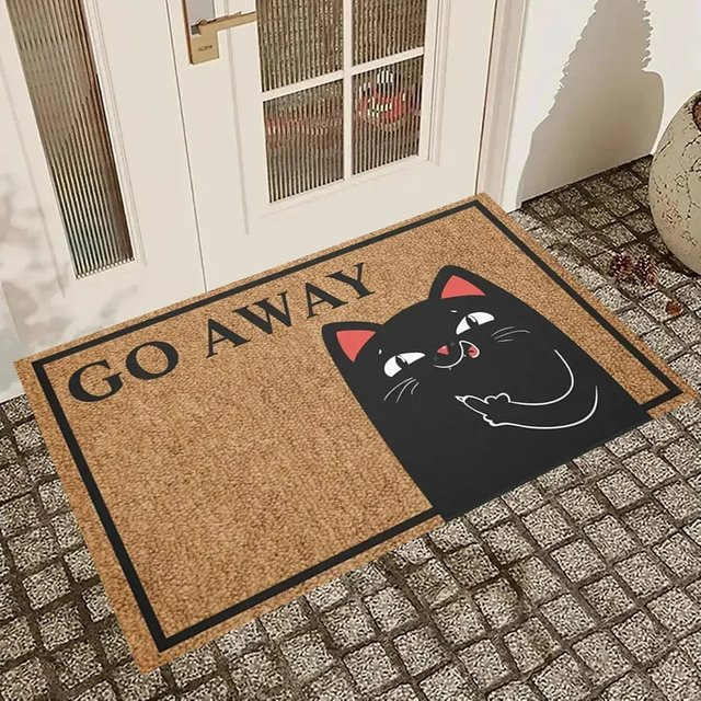 VIKAMA Playful Go Away Katzen-Teppich, dekorative Bodenmatte in Braun für Flur und Wohnzimmer - Bild 1