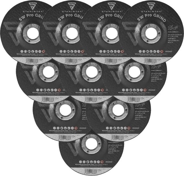STAHLWERK Schruppscheibe SW Pro Grind Schleifscheibe für Metall, Durchmesser: 125 mm, 10er Set, Schwarz - Bild 1