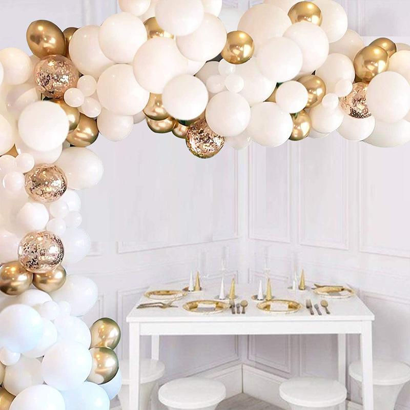 WTEMPO Ballonbogen Set aus 108 Stück in Weiß und Gold, Latex Ballongirlande für Geburtstag, Hochzeit und Babyparty - Bild 3