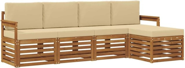 vidaXL Sofagarnitur 5-teilig aus Massivholz Akazie in Beige und Natur mit Sitz- und Rückenkissen im modernen Latten-Design - Bild 1